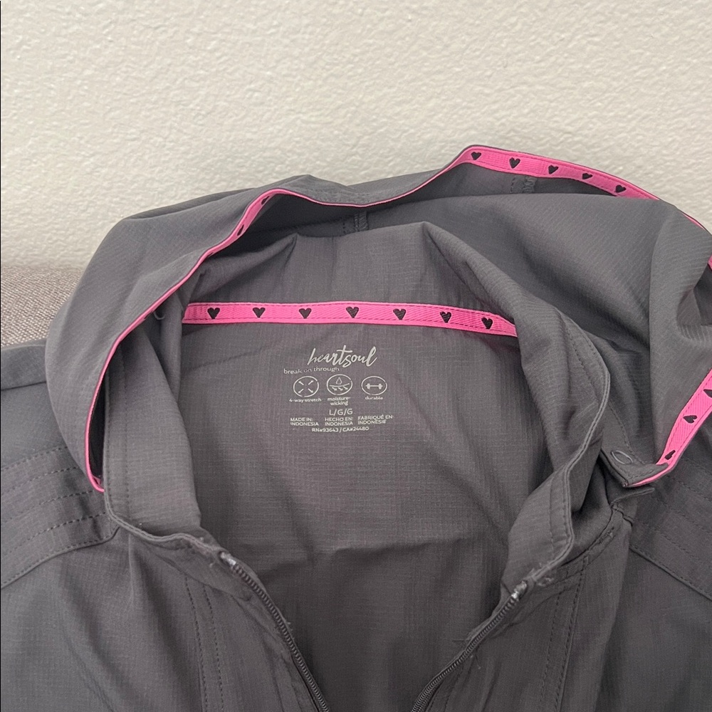 HeartSoul Charcoal scrubs Jacket with Pink Trim